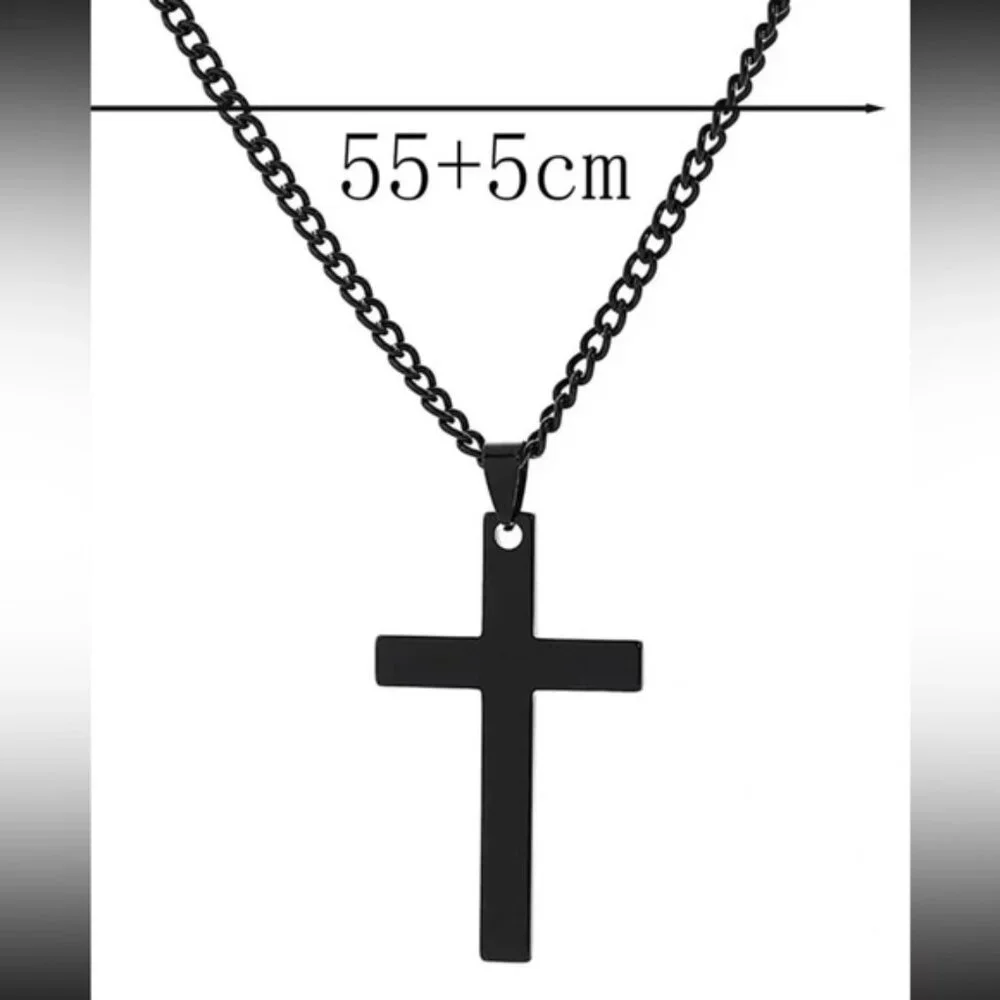 Men Black Cross Charm Necklace Jewelry Gift - Picture 3 of 3